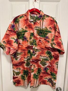 Sure Men's Orange Tropical Print Short-Sleeve Button-Down Shirt
